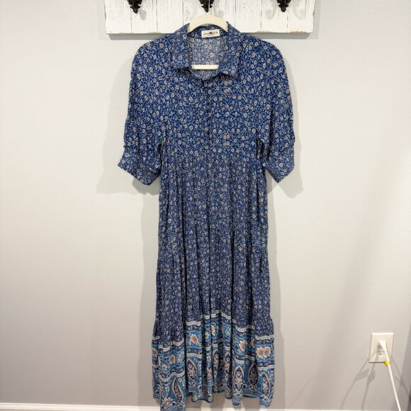 Natural Life Rebecca Midi Dress Blue Boho Cottagecore Style | Size M - Picture 2 of 7